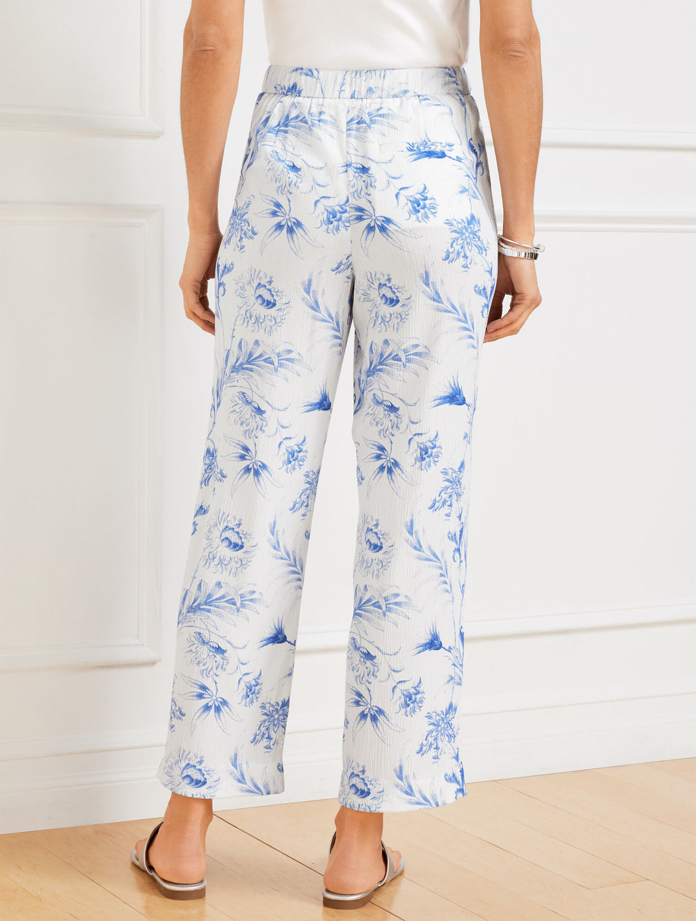 WHITE/BLUE WAVE STRAIGHT ANKLE PANTS - OCEAN FLORA | Talbots US