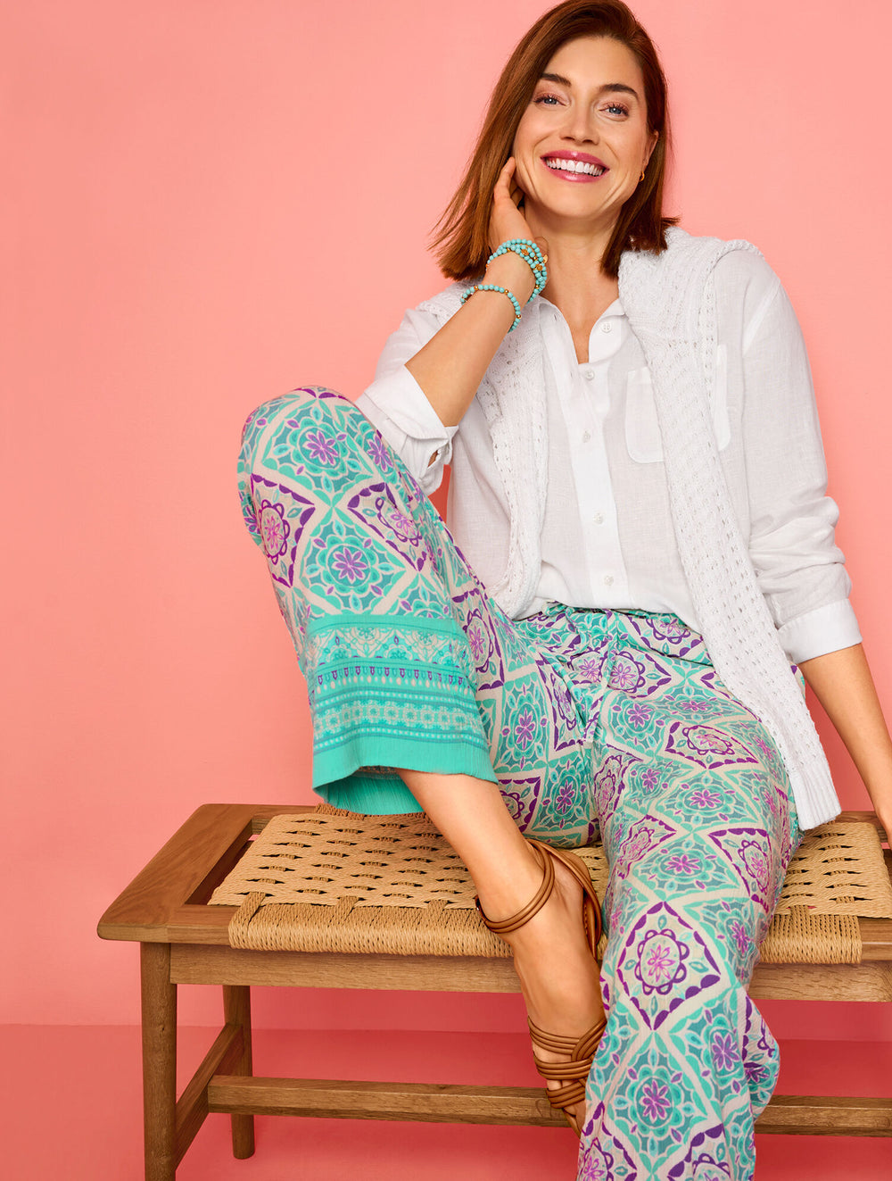 VILLA BLUE/VIOLET SUNSET STRAIGHT ANKLE PULL-ON PANTS - MONACO TILES | Talbots online