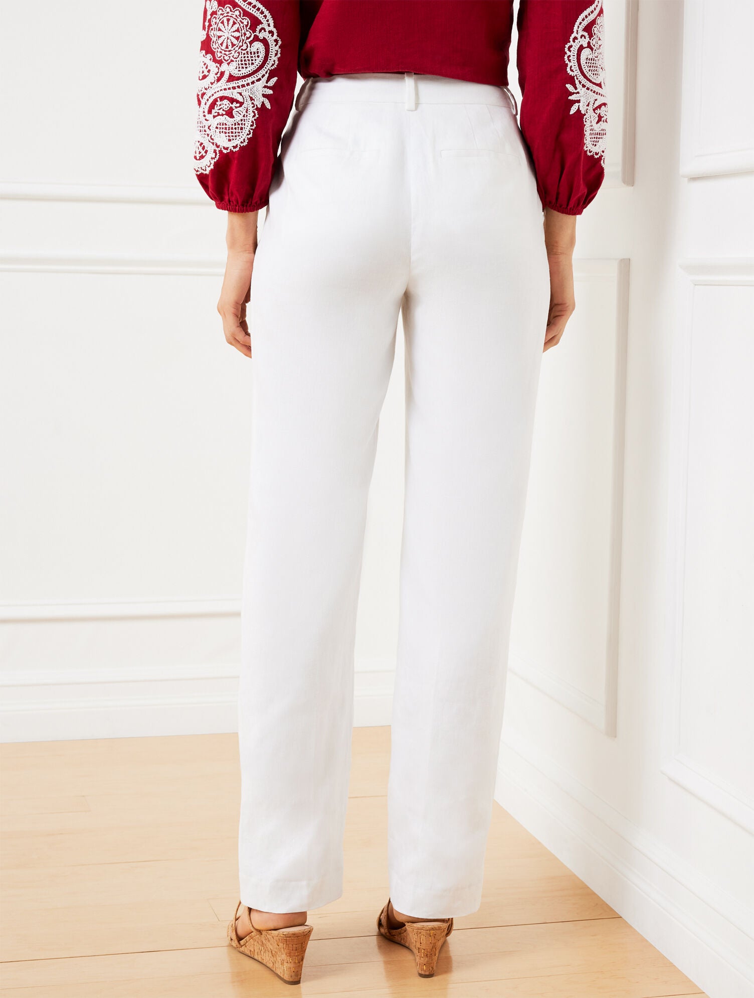 WHITE TALBOTS SOUTHAMPTON STRAIGHT LEG LINEN PANTS | Talbots sale