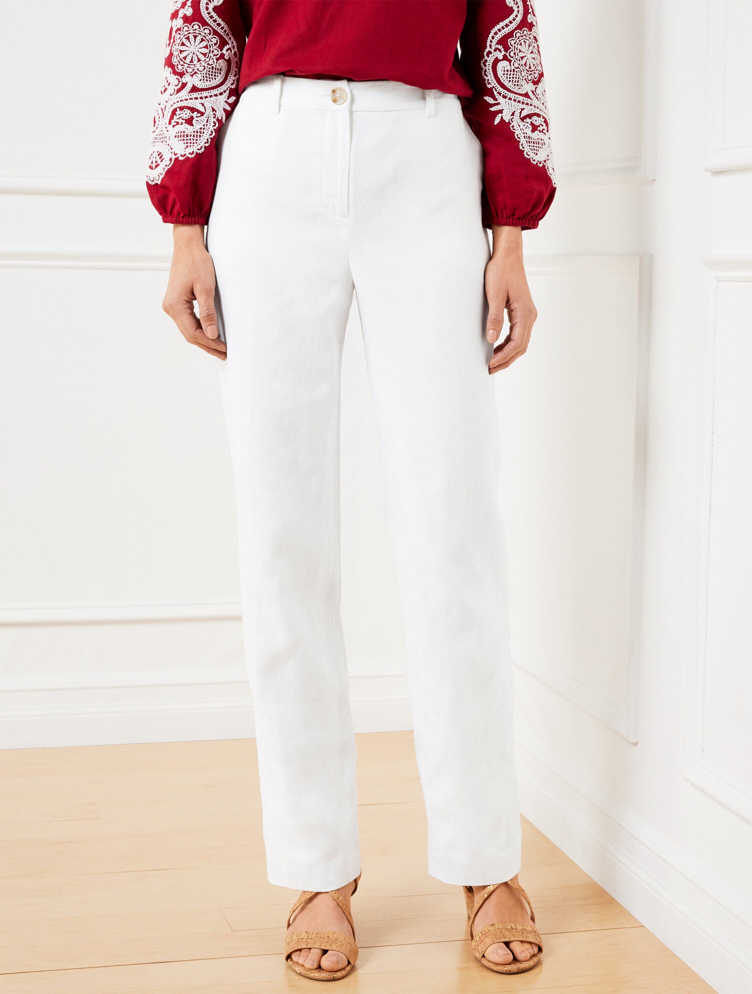 WHITE TALBOTS SOUTHAMPTON STRAIGHT LEG LINEN PANTS | Talbots sale