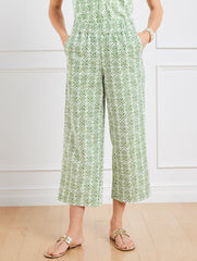 WHITE/OLIVE GROVE WIDE CROP WASHED LINEN PANTS - PRETTY MEDALLION | Talbots outlet