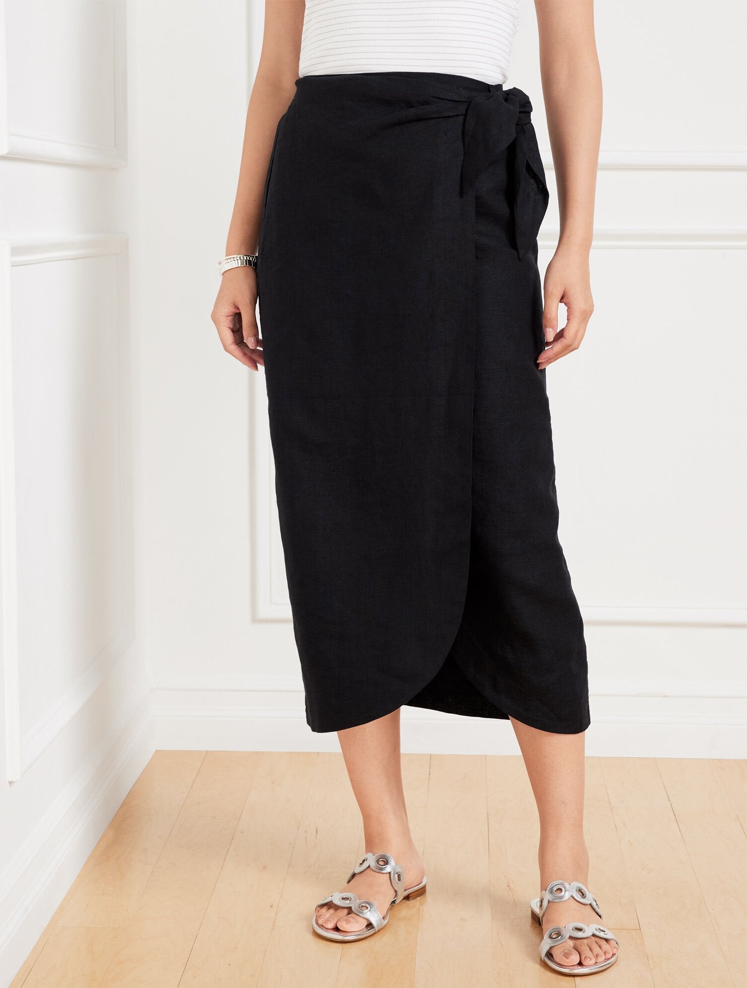 BLACK TULIP HEM LINEN MIDI SKIRT | Talbots near me