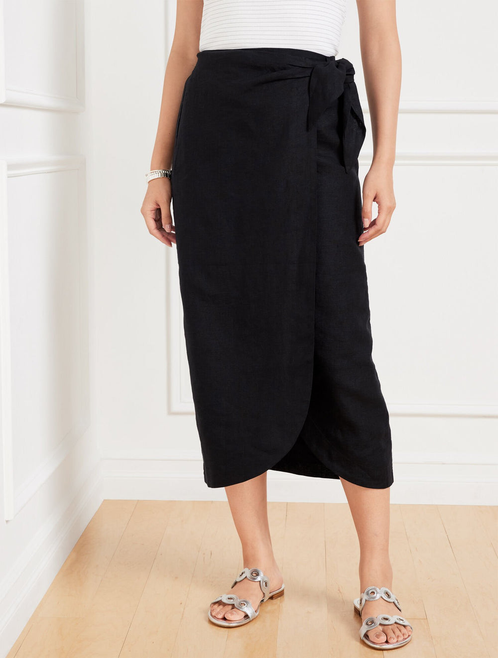 BLACK TULIP HEM LINEN MIDI SKIRT | Talbots near me