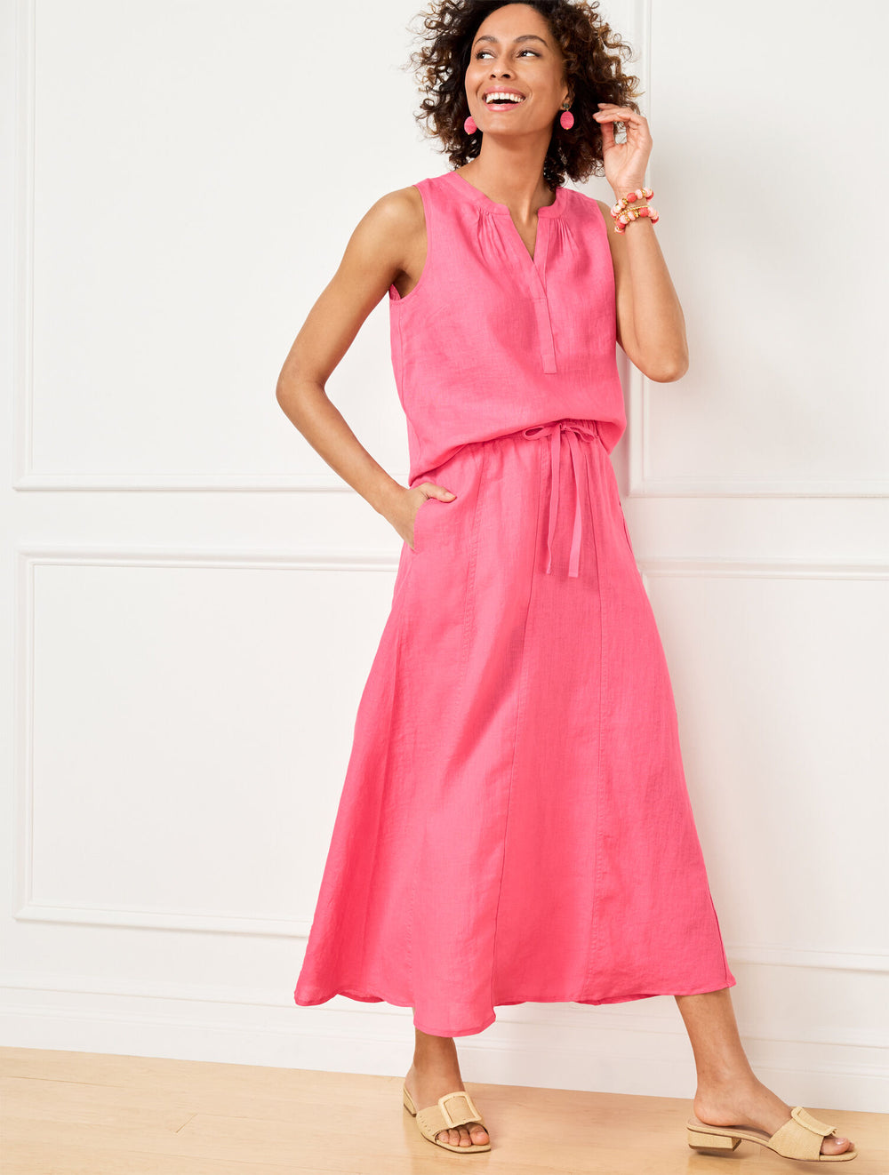 CAMELLIA ROSE LINEN DRAWSTRING MIDI SKIRT | Talbots sale