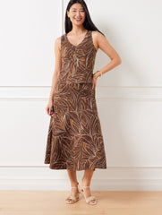 MEZZO BROWN/WHITE MODERN POPLIN SEAMED MIDI SKIRT - LIVELY LINES | Talbots for sale