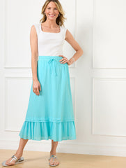 VIVID TURQUOISE CRINKLE GAUZE TIERED MIDI SKIRT | Talbots online