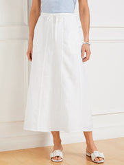 WHITE LINEN DRAWSTRING MIDI SKIRT - WHITE | Talbots online