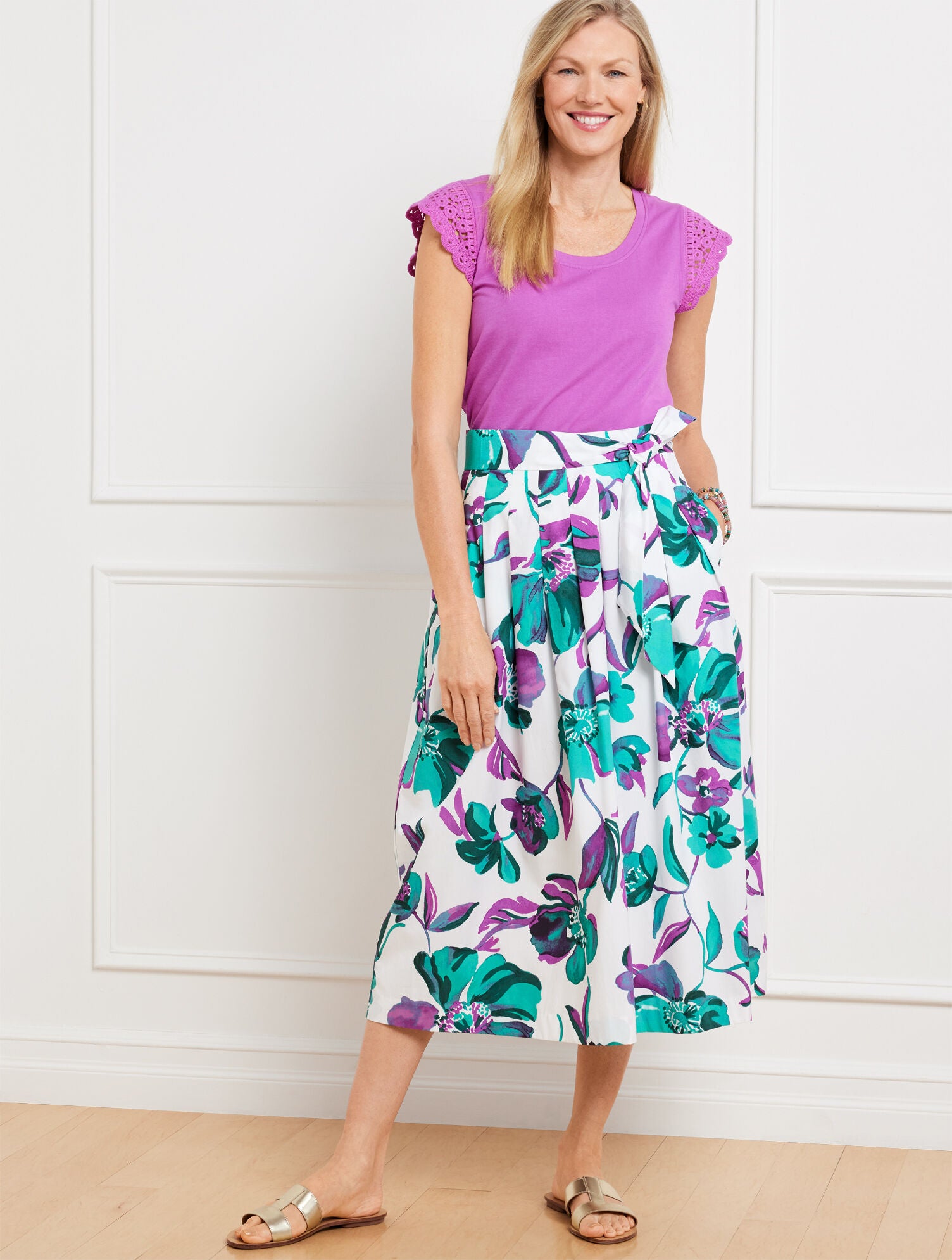 VILLA BLUE/VIOLET SUNSET PIPER PLEATED SKIRT - PAINTED BLOOMS | Talbots on sale