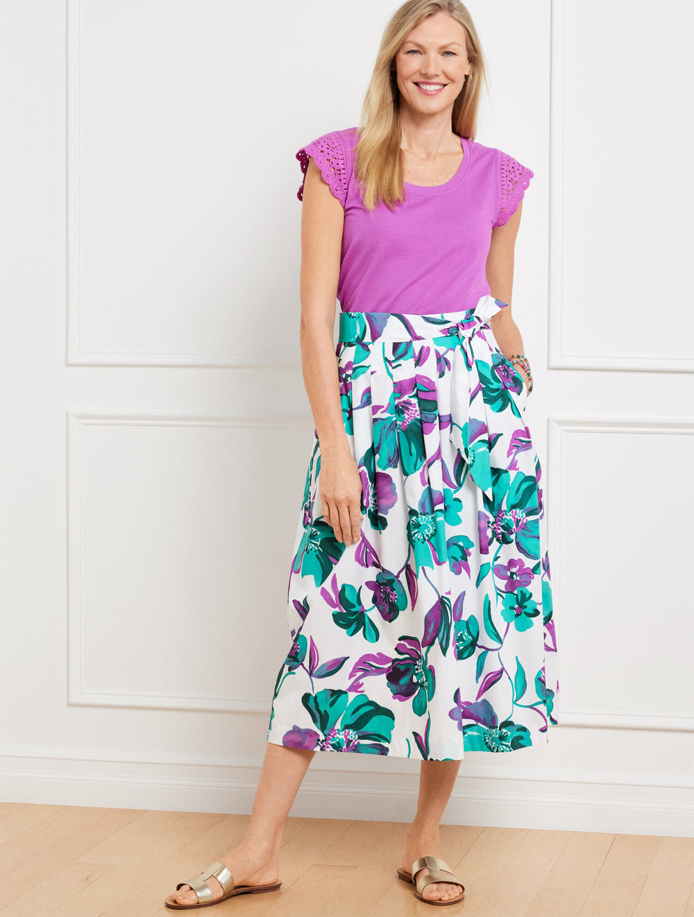 VILLA BLUE/VIOLET SUNSET PIPER PLEATED SKIRT - PAINTED BLOOMS | Talbots on sale