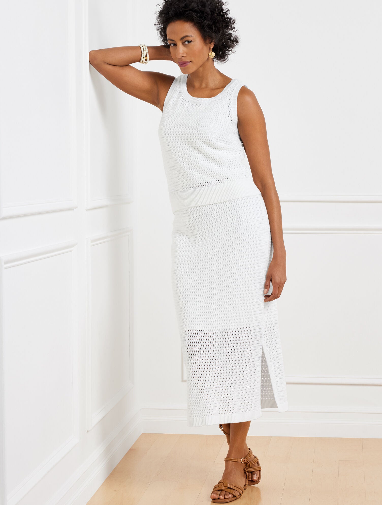 WHITE CROCHET POINTELLE MIDI SKIRT | Talbots US