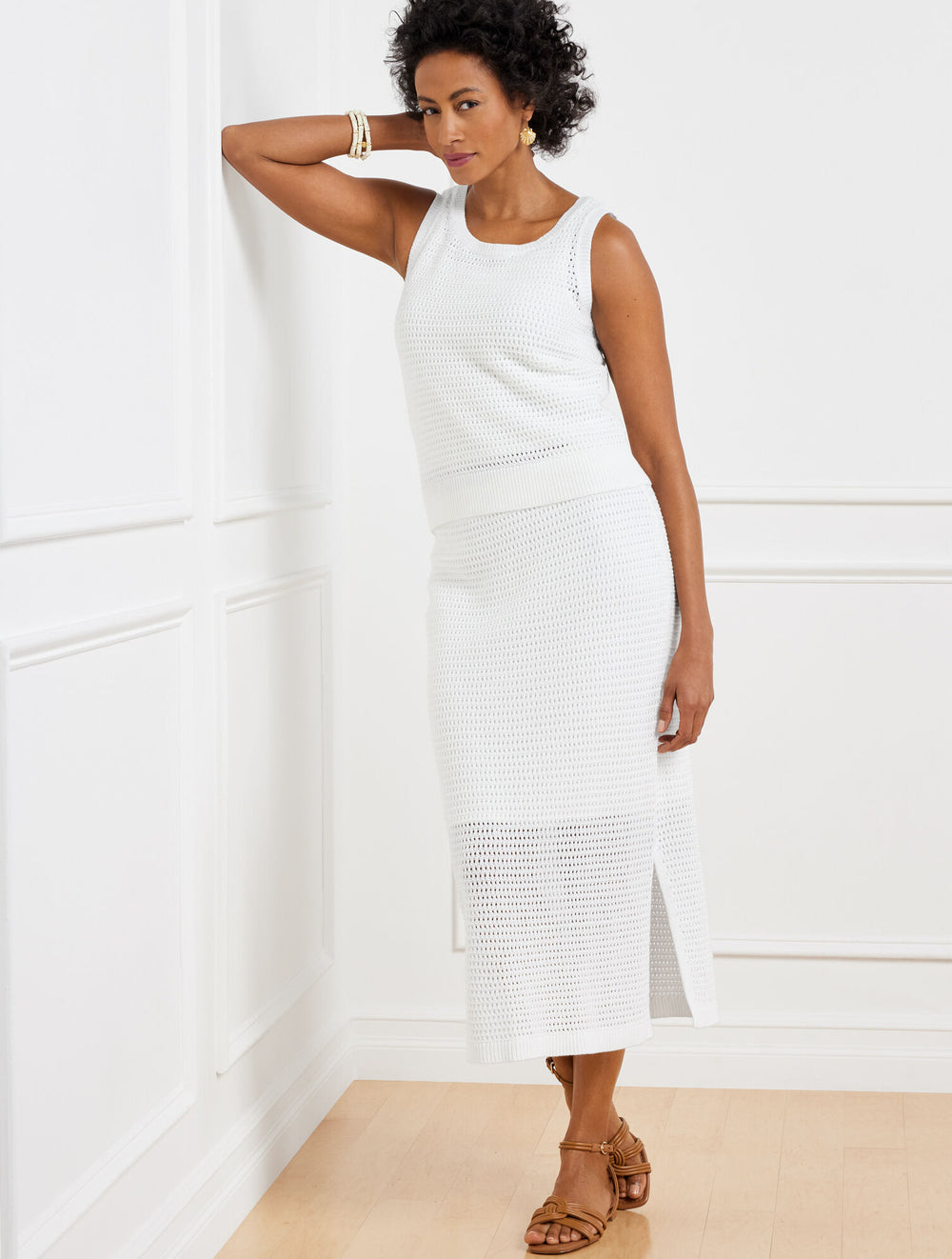 WHITE CROCHET POINTELLE MIDI SKIRT | Talbots US