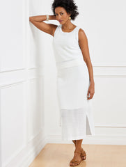 WHITE CROCHET POINTELLE MIDI SKIRT | Talbots US