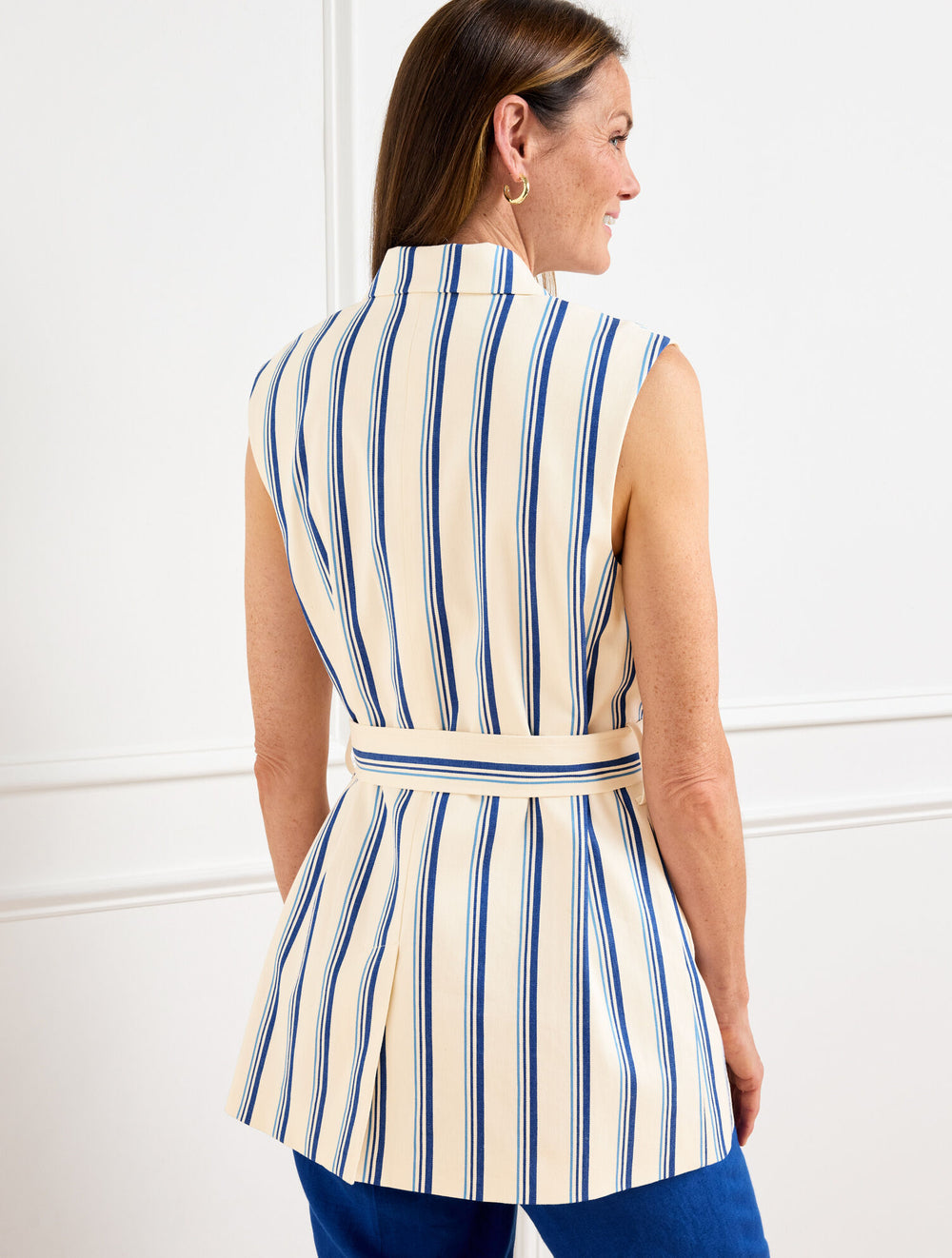 IVORY/BLUE MAJESTY BELTED VEST - BEACH STRIPE | Talbots online
