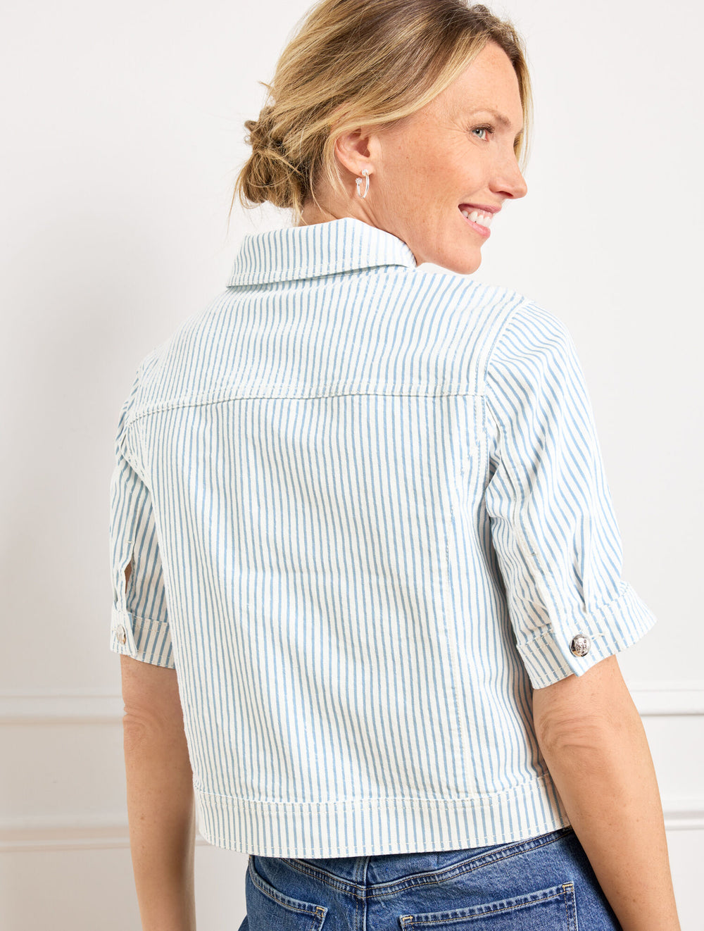 IVORY/INDIGO AWNING STRIPE JACKET | Talbots discount