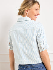 IVORY/INDIGO AWNING STRIPE JACKET | Talbots discount