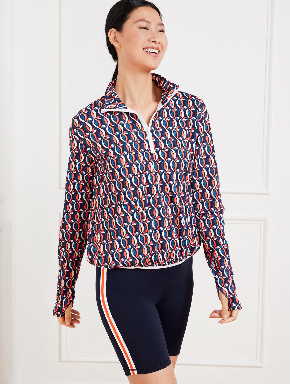 INDIA INK MULTI PERFORMANCE INTERLOCK HALF-ZIP PULLOVER - PINWHEEL GEO | Talbots near me