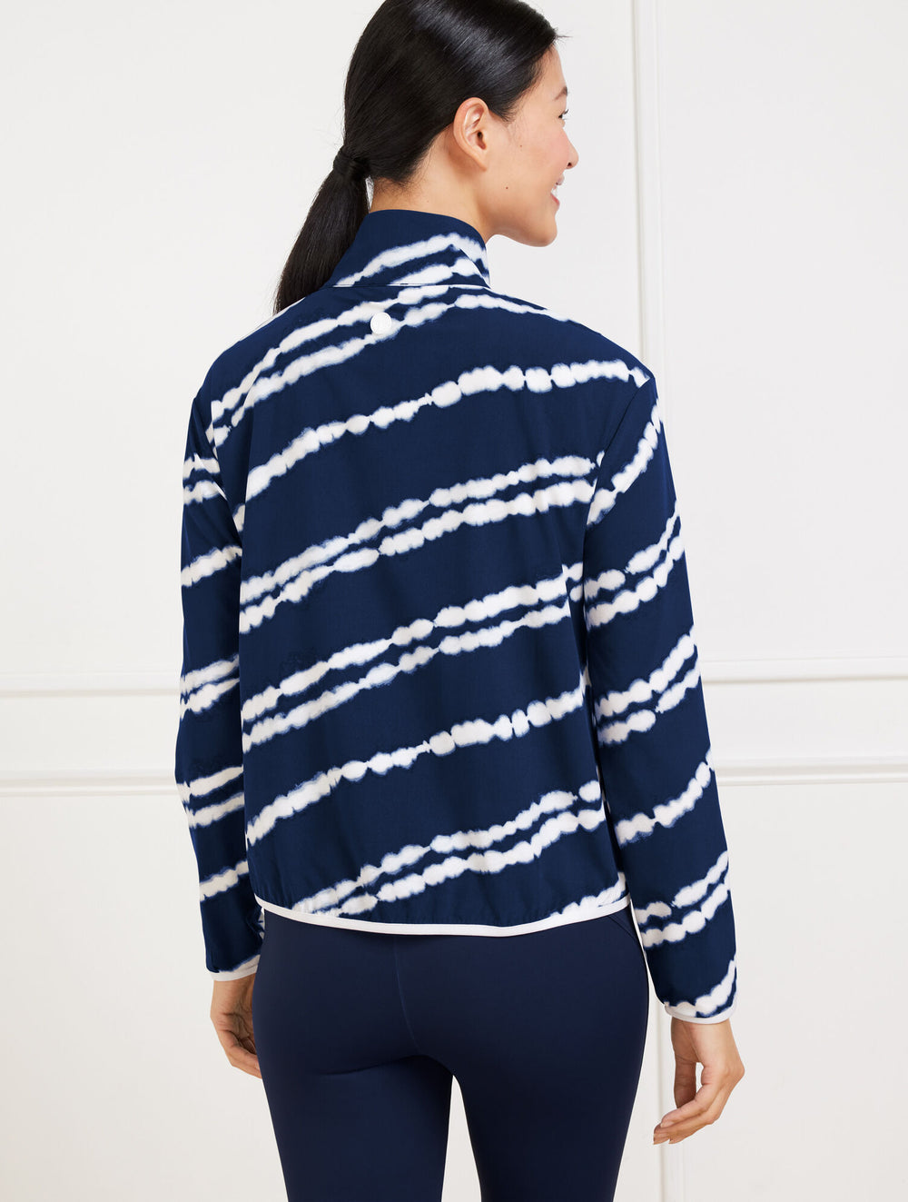 INDIA INK/WHITE LIGHTWEIGHT WOVEN STRETCH HALF-ZIP PULLOVER - AURORA LINES | Talbots discount