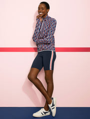 INDIGO BLUE PERFORMANCE INTERLOCK BIKE SHORTS - SIDE STRIPE | Talbots discount