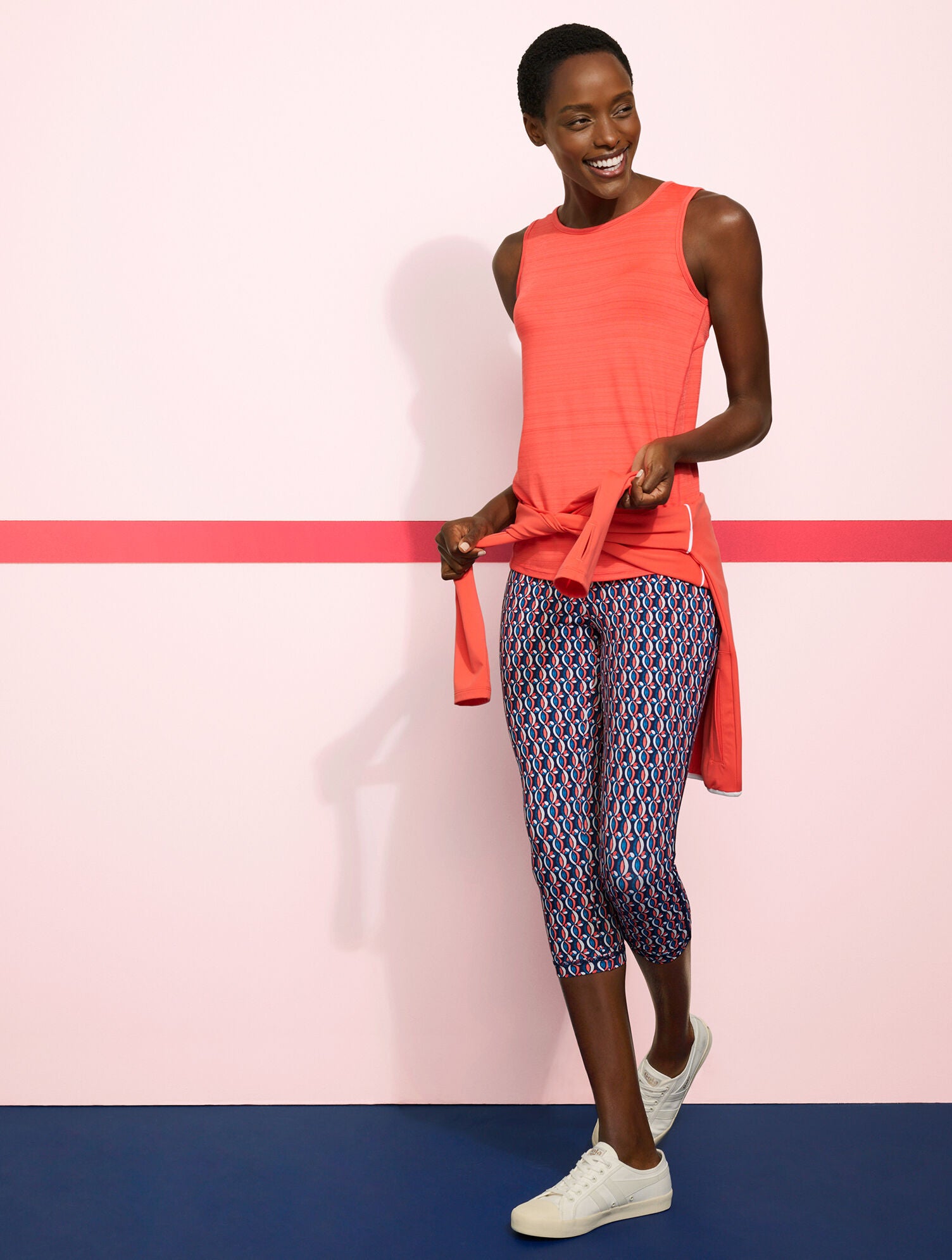 INDIA INK MULTI PERFORMANCE INTERLOCK CAPRI LEGGINGS - PINWHEEL GEO | Talbots near me
