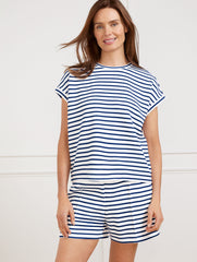 WHITE/INDIA INK AIRKNIT STRETCH CREWNECK TEE - ACE STRIPE | Talbots outlet