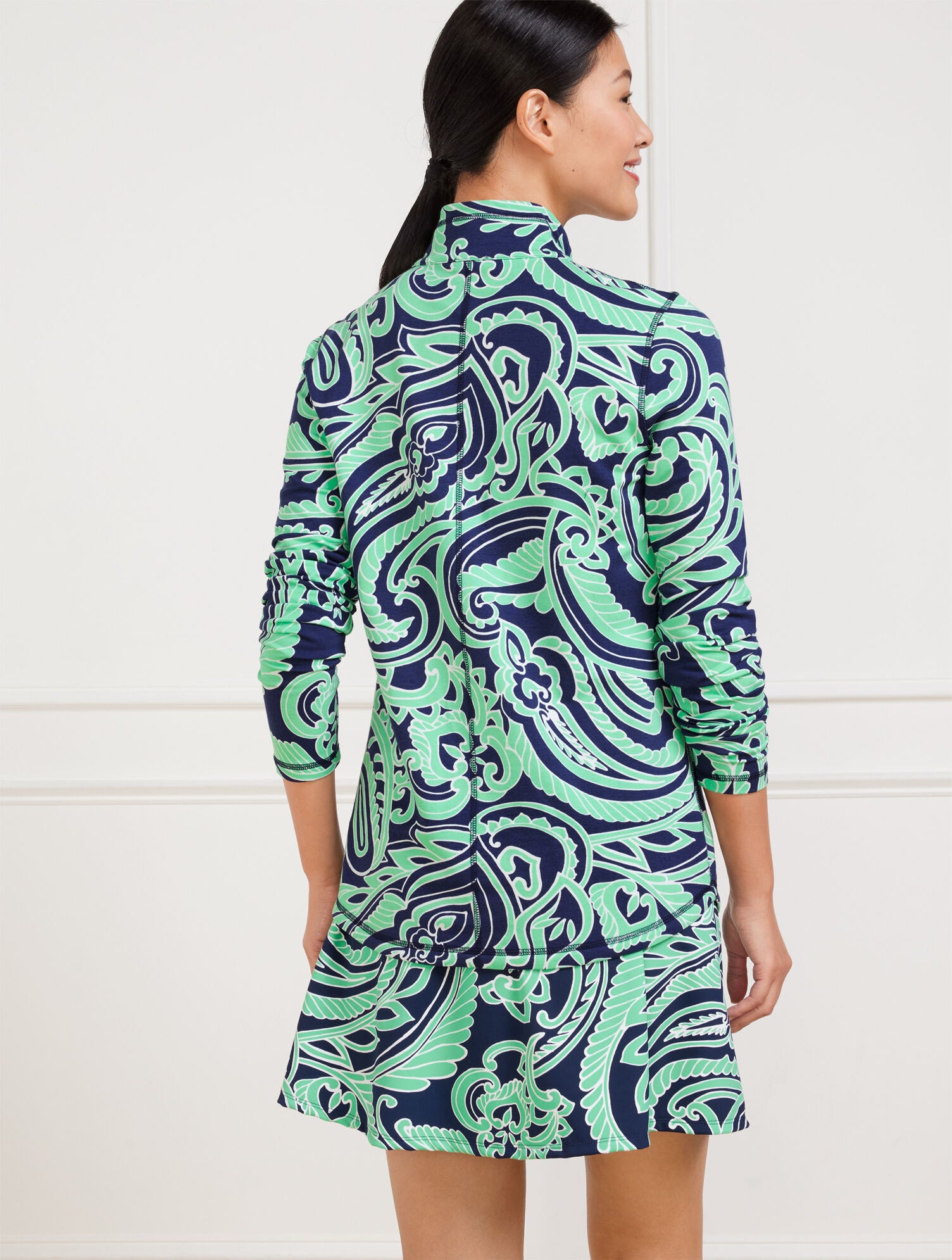 INDIA INK/LIGHT JADE MODAL FRENCH TERRY HALF-ZIP PULLOVER - IMPRESSIVE PAISLEY | Talbots outlet