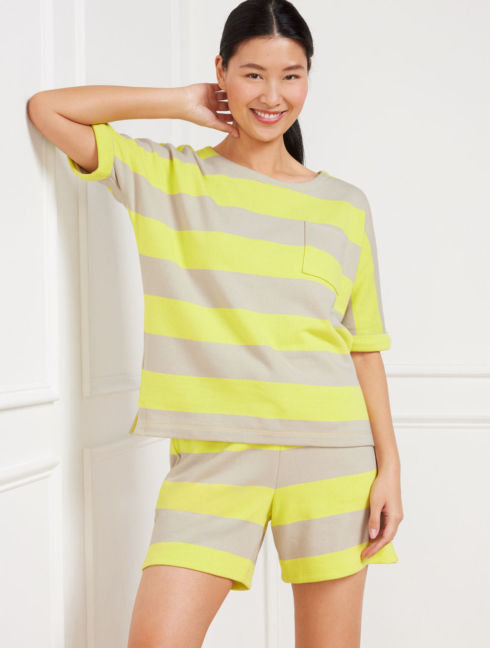 OAT/LIMEADE FRENCH TERRY TOP - RALLY STRIPE | Talbots sale