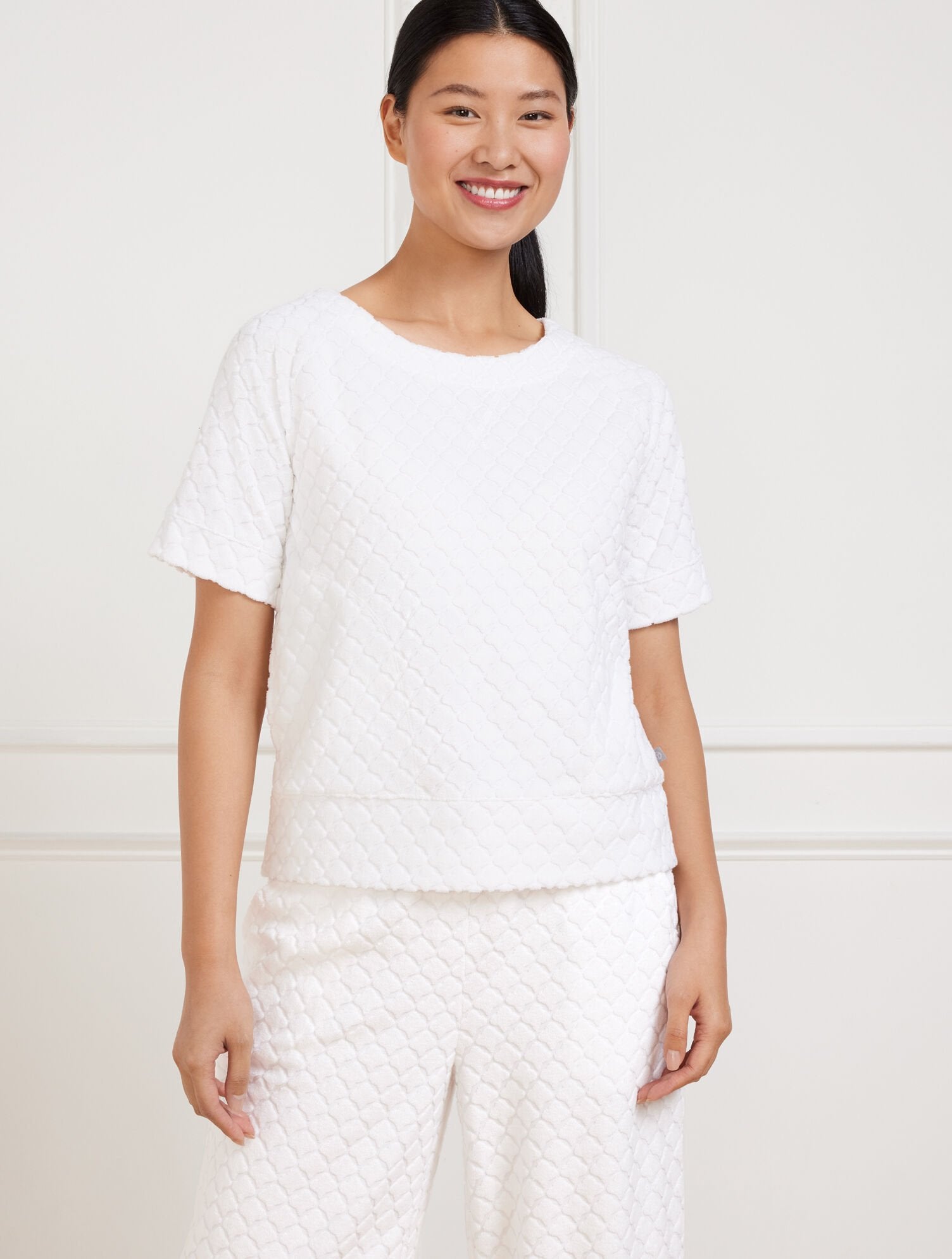 WHITE TOWEL TERRY CREWNECK TEE - SEASHELL | Talbots on sale
