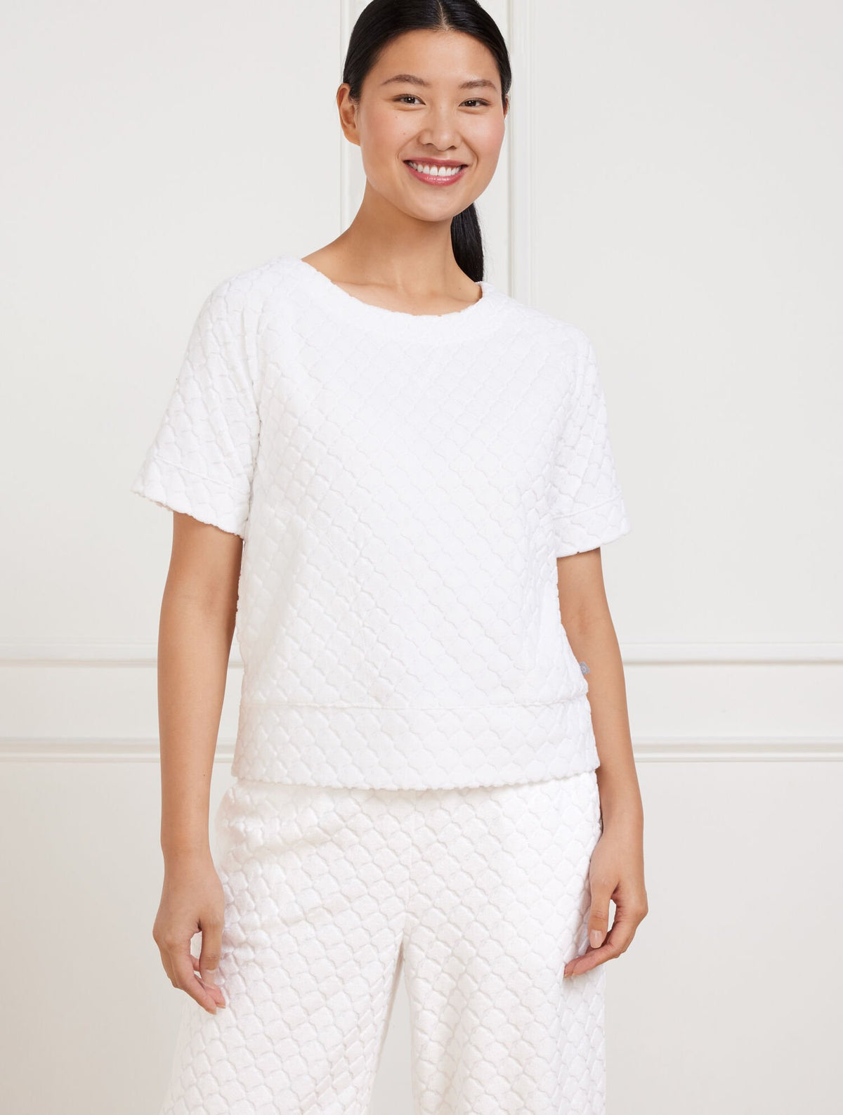 WHITE TOWEL TERRY CREWNECK TEE - SEASHELL | Talbots on sale