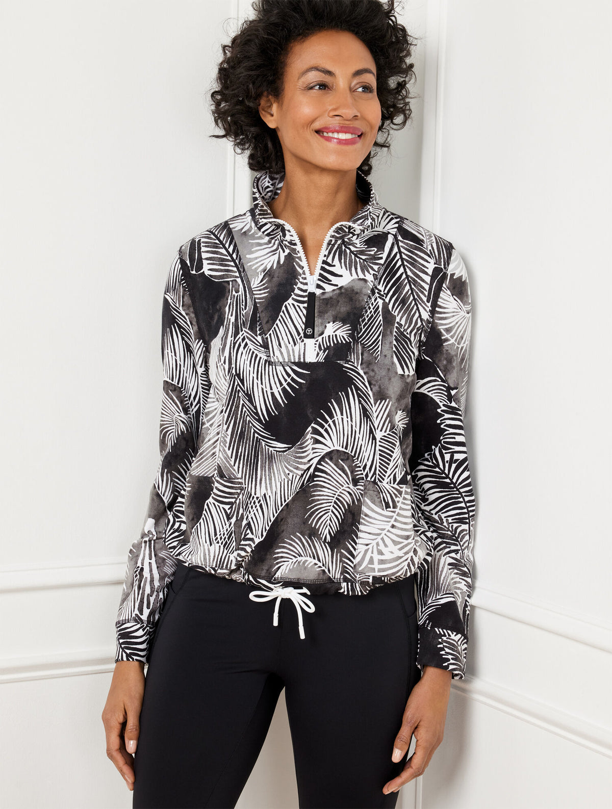 BLACK/WHITE DRAWCORD HEM PULLOVER - BREEZY PALMS | Talbots on sale