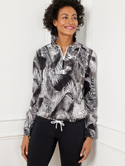 BLACK/WHITE DRAWCORD HEM PULLOVER - BREEZY PALMS | Talbots on sale