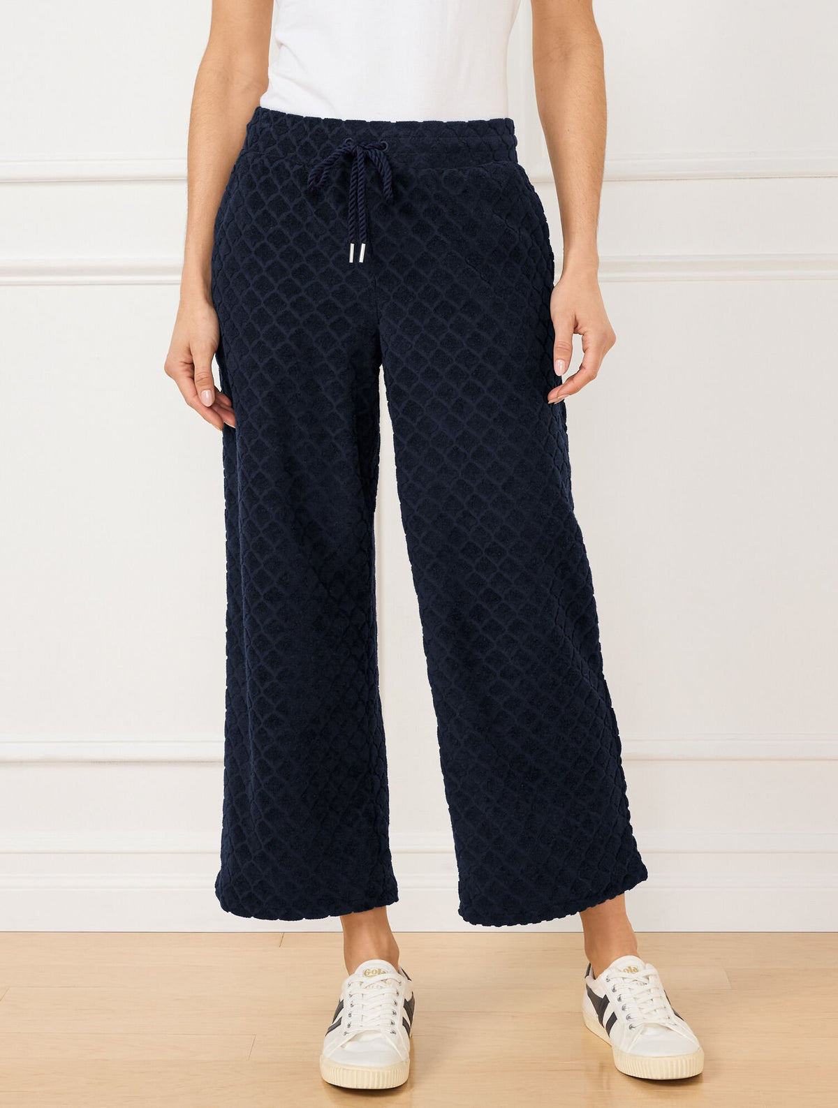 INDIGO BLUE WIDE LEG TOWEL TERRY PANTS - SEASHELL | Talbots online