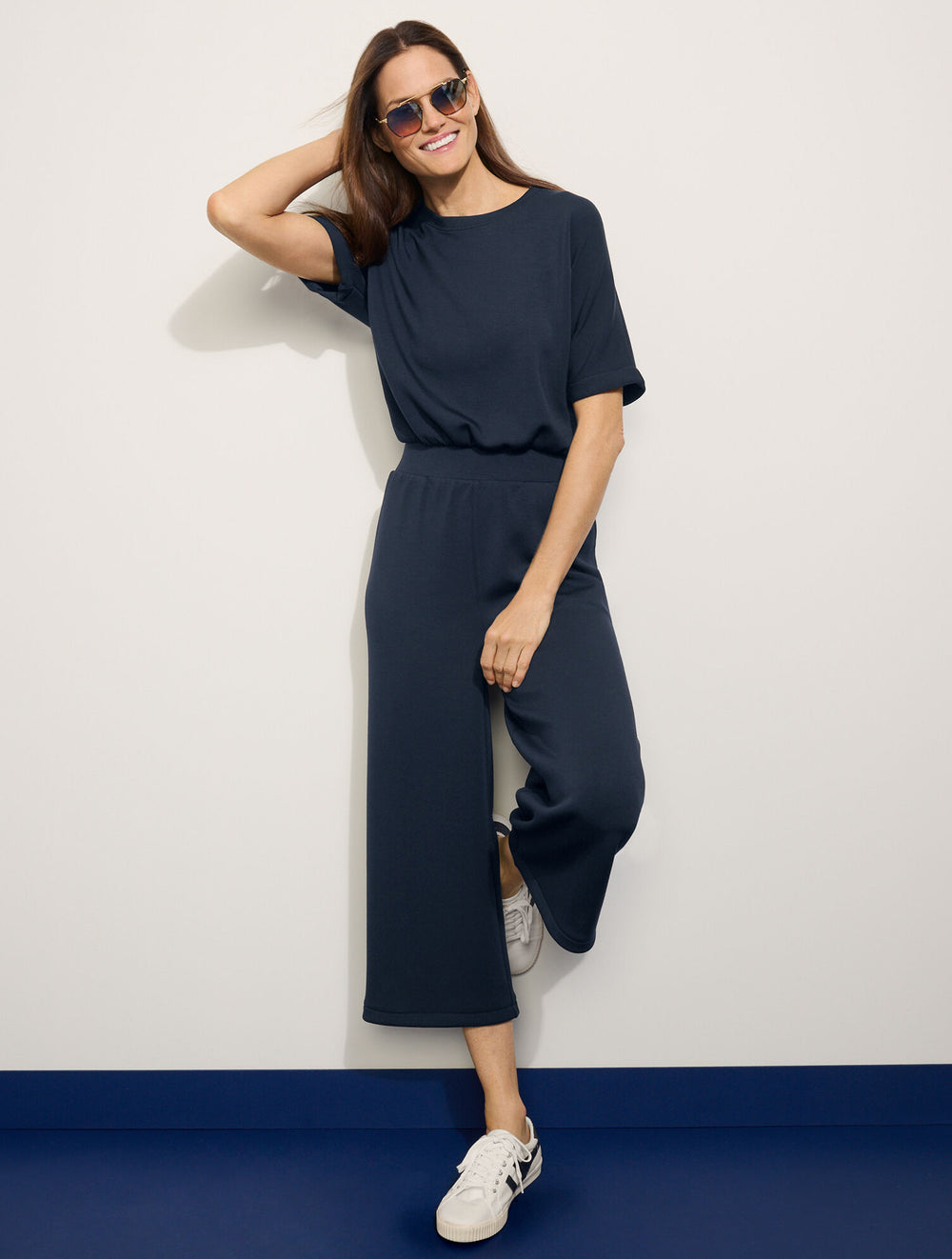 BLACK AIRKNIT STRETCH CREWNECK JUMPSUIT | Talbots online