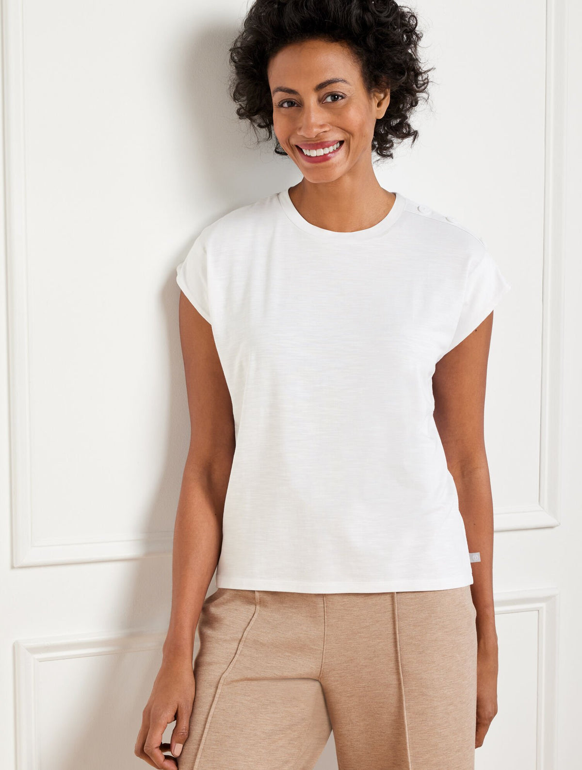 WHITE BUTTON SHOULDER CAP SLEEVE TEE | Talbots near me