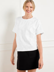 WHITE JACQUARD CREWNECK TEE - BOTANICAL BLISS | Talbots online