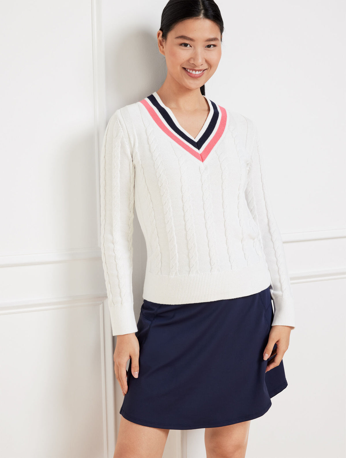 WHITE COOLMAX® V-NECK SWEATER | Talbots discount