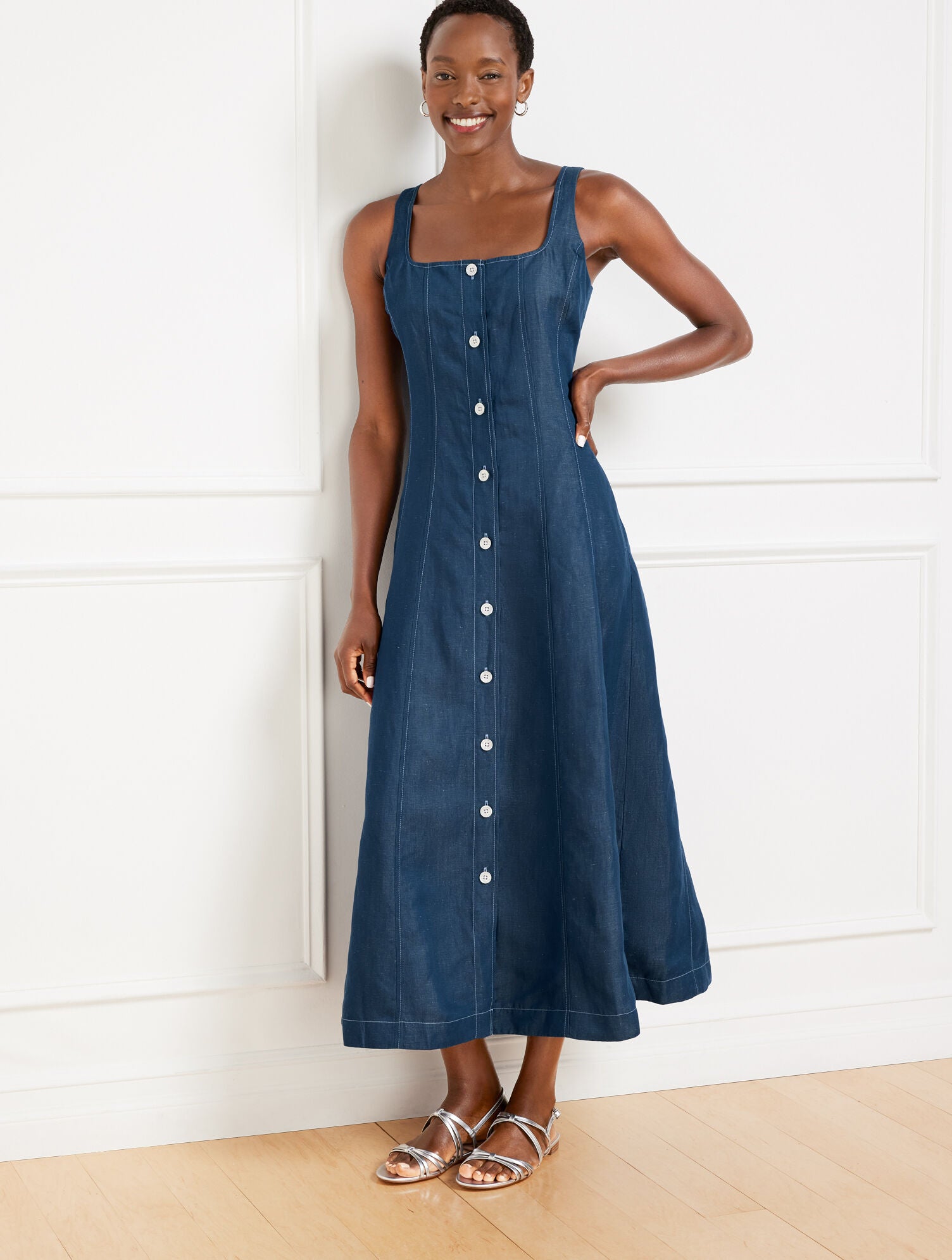 INDIGO SEAM DETAIL FIT & FLARE DRESS | Talbots sale