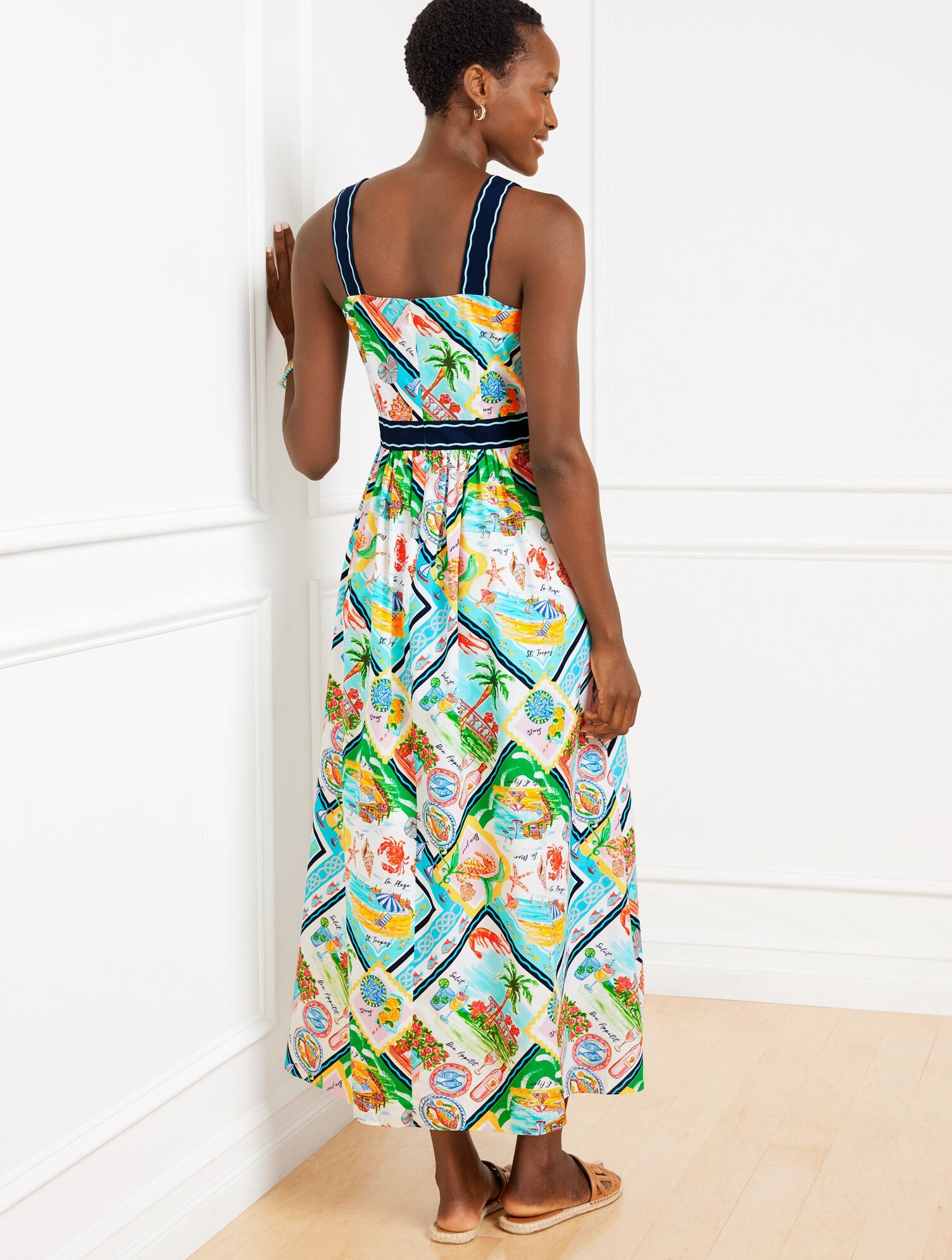 WHITE MULTI MODERN POPLIN FIT & FLARE DRESS - SUMMER VISTA | Talbots on sale