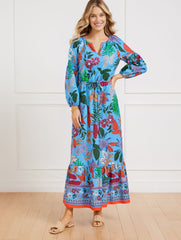 LAKESIDE BLUE MULTI MODERN POPLIN PUFF SLEEVE DRESS - JOYFUL FLORAL | Talbots sale