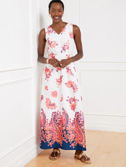 BLACK/WHITE|WHITE/PINK MULTI SIDE TIE MAXI DRESS - FLORAL PAISLEY | Talbots online