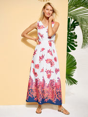 BLACK/WHITE|WHITE/PINK MULTI SIDE TIE MAXI DRESS - FLORAL PAISLEY | Talbots online