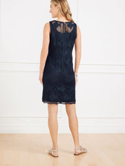 INDIGO BLUE SLEEVELESS FISH CROCHET SHIFT DRESS | Talbots outlet