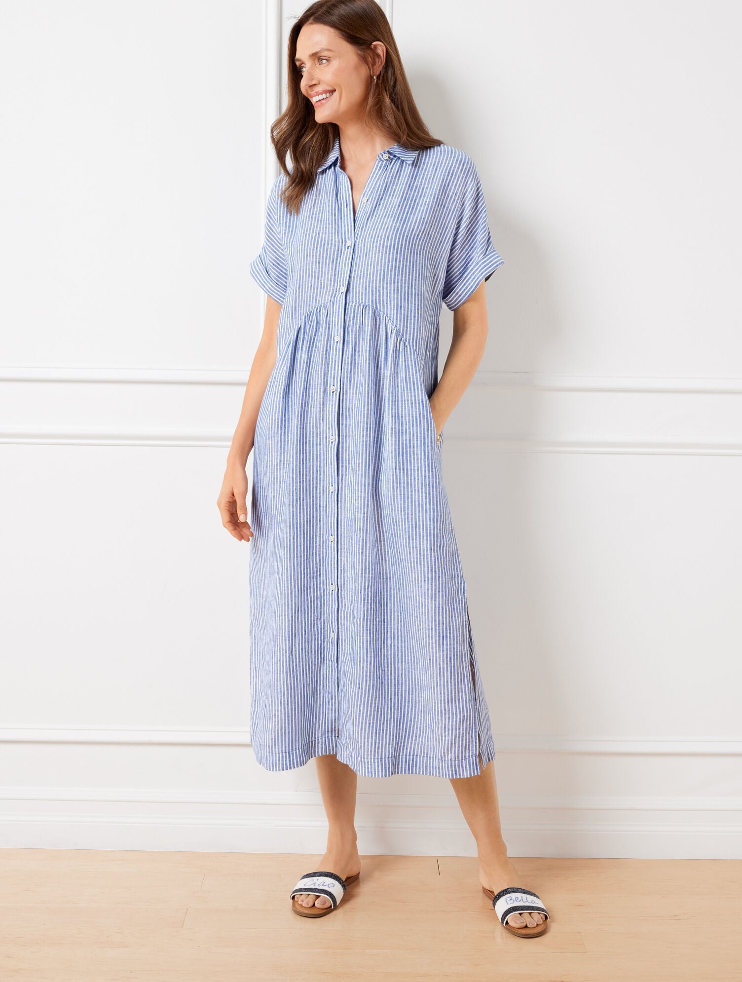 DROP WAIST LINEN SHIRTDRESS - HAPPY STRIPE | Talbots online