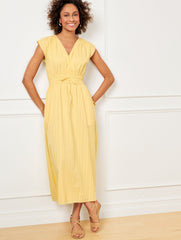 CORNSILK|VILLA BLUE V-NECK MIDI DRESS | Talbots on sale
