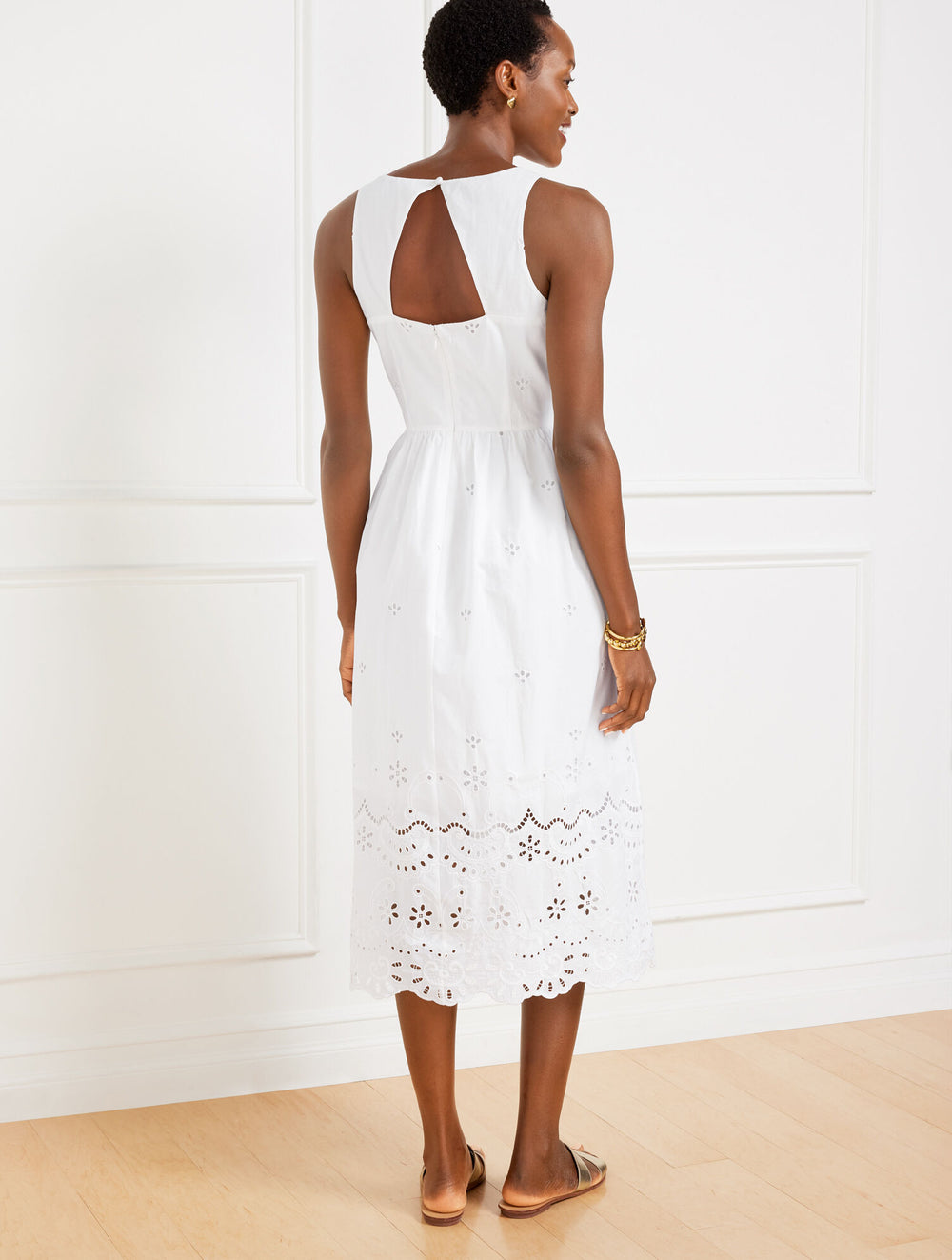 WHITE EYELET BORDER SQUARE NECK DRESS | Talbots discount