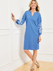 BLUE WAVE EMBROIDERED SHIFT DRESS | Talbots for sale