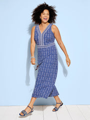WHITE/INDIA INK EFFORTLESS JERSEY MAXI DRESS - PRETTY MEDALLION | Talbots US