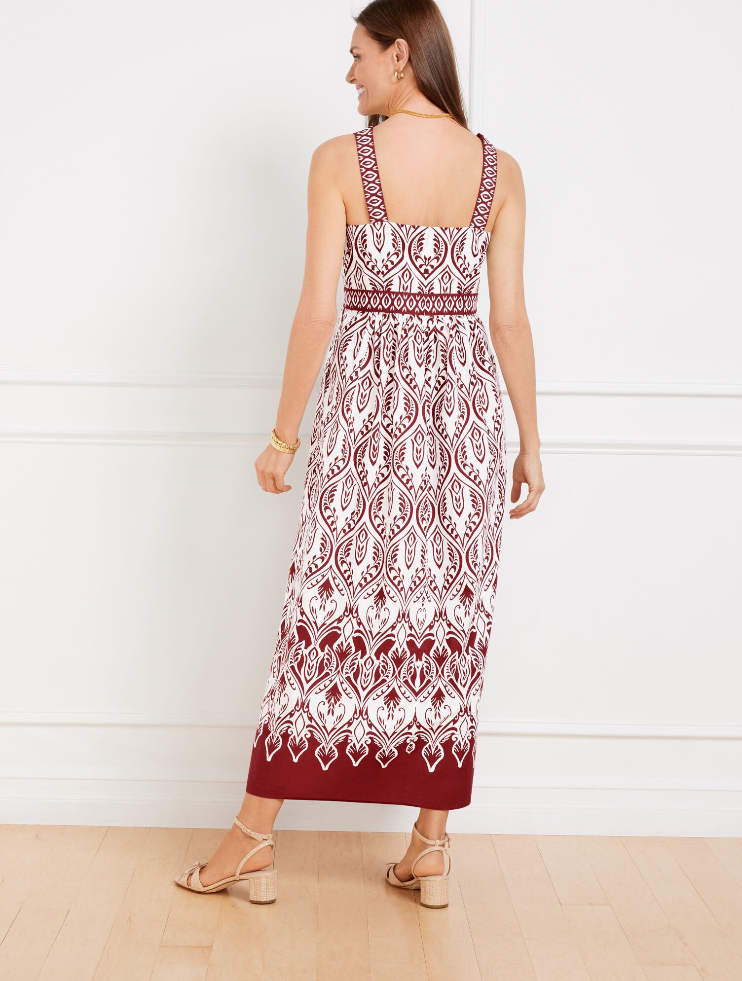 WHITE/SANGRIA MODERN POPLIN FIT & FLARE DRESS - BOHEMIAN MEDALLION | Talbots near me
