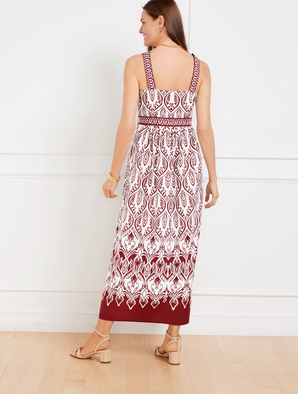 WHITE/SANGRIA MODERN POPLIN FIT & FLARE DRESS - BOHEMIAN MEDALLION | Talbots near me