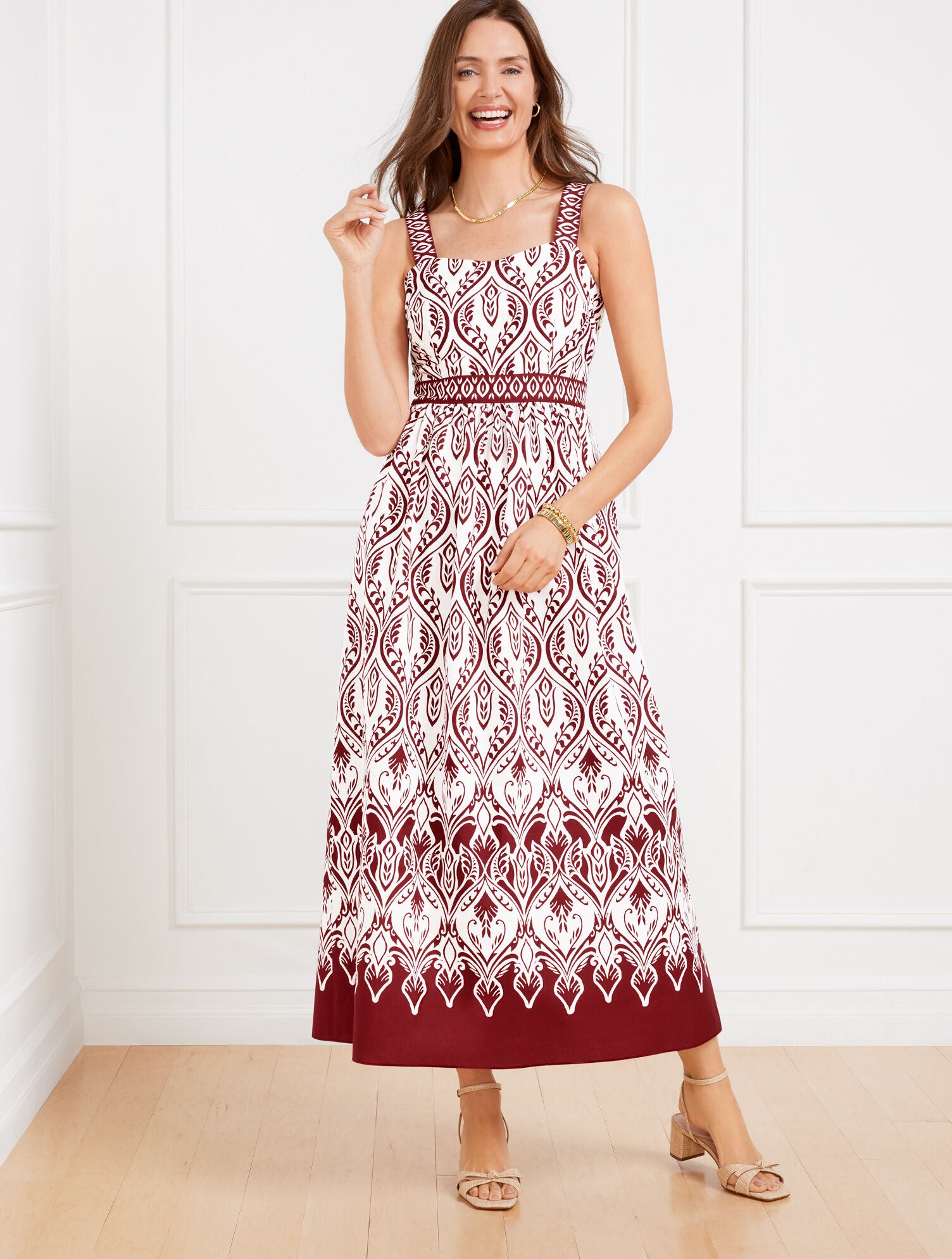 WHITE/SANGRIA MODERN POPLIN FIT & FLARE DRESS - BOHEMIAN MEDALLION | Talbots near me