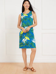LAKESIDE BLUE MULTI SLEEVELESS SHIFT JERSEY DRESS - BIRDS OF PARADISE | Talbots online